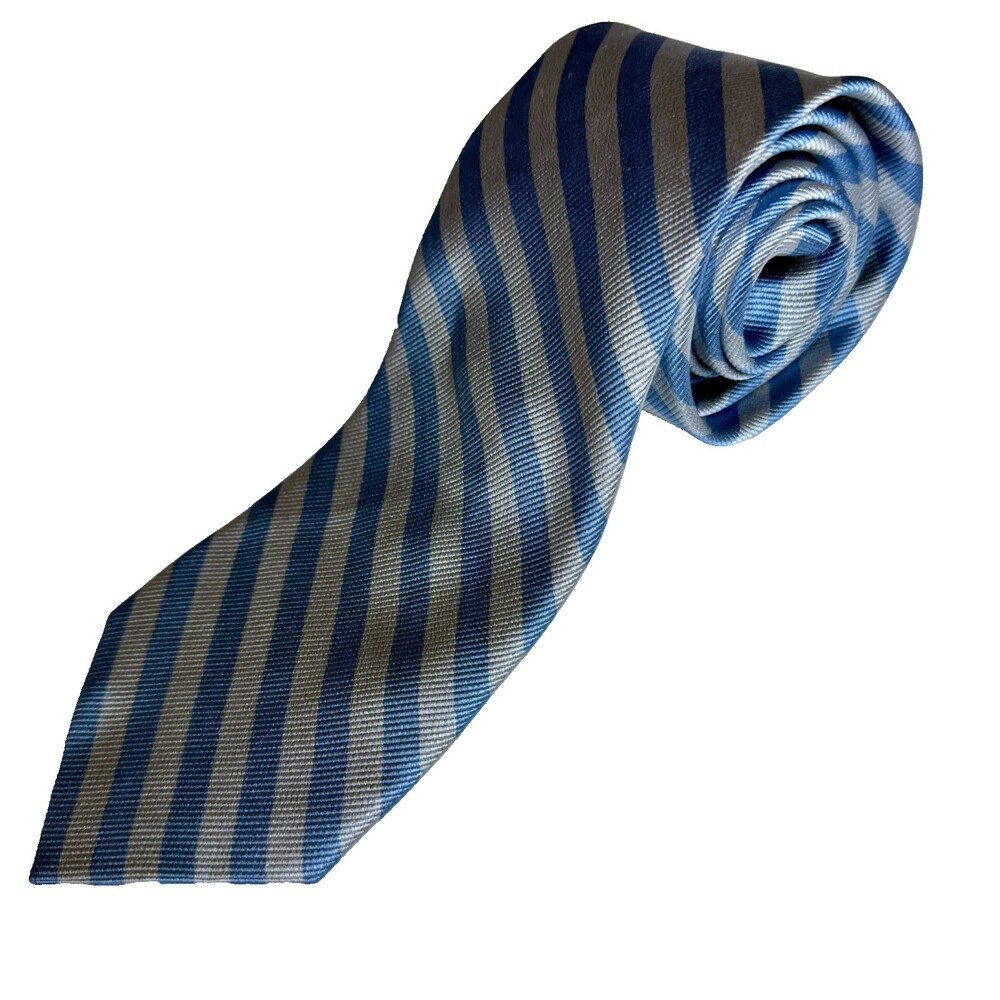 Zianetti Italian 100% Silk Tie Blue & Silver Striped Necktie Made in Italy